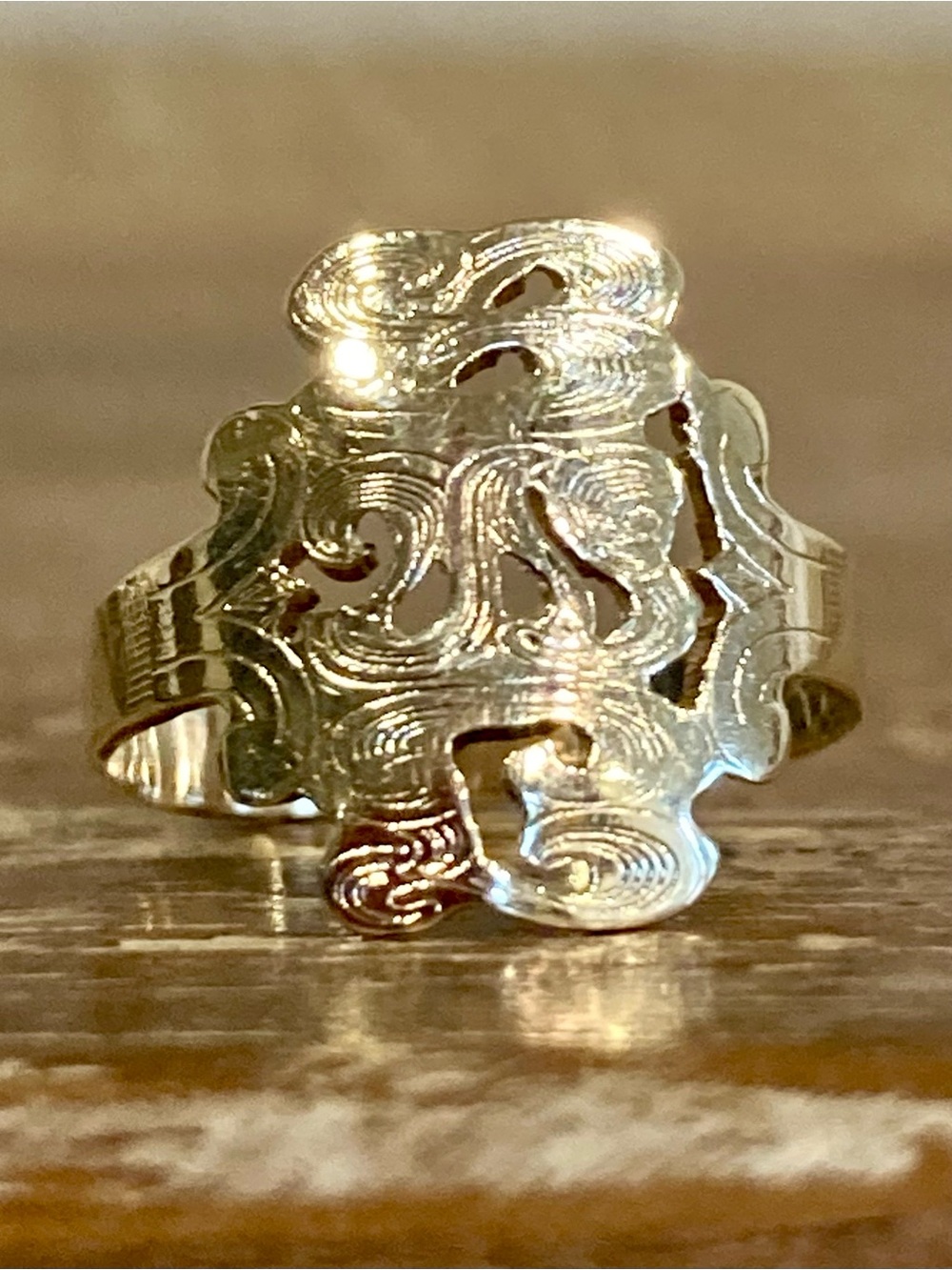 10K Yellow Gold Monogram Ring Size 2.75 BWL or JMS Cutout Filigree Script Signet